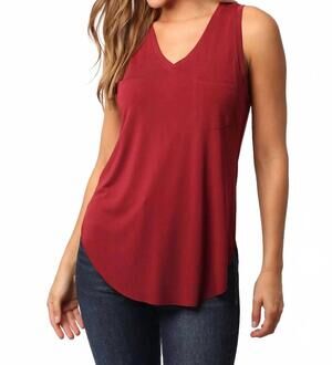 NEW ANOTHER LOVE esther breast pocket tank top in rhubarb